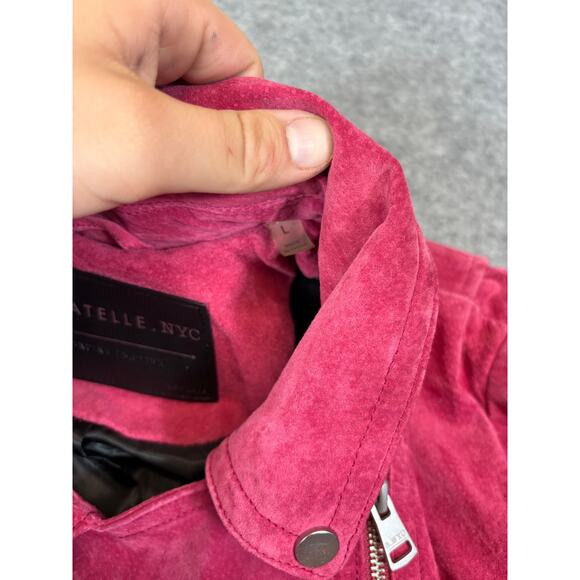 Bagatelle NYC Jacket Womens Large Pink Suede Leather Full Zip Motor Biker Grunge - Picture 5 of 5